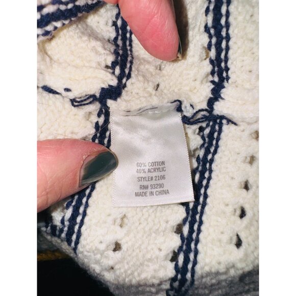 Francesca's Alya Bethenney Crochet Stitch Cream, Navy Yellow Sweater L Open Knit - Picture 7 of 9